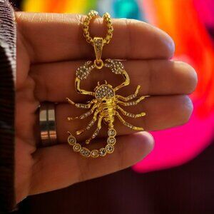 Mens Hip Hop Scorpion Pendant with Faux Gold Chain NWOT